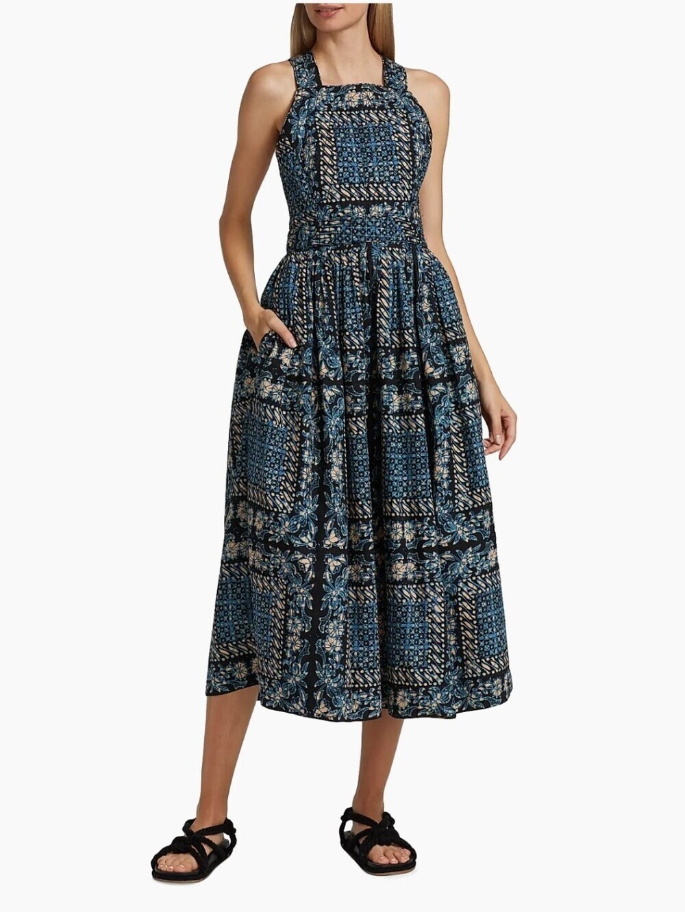 Ulla Johnson Kerani Cutout Back Midi Fit & Flare Dress Azure Blue Size 8